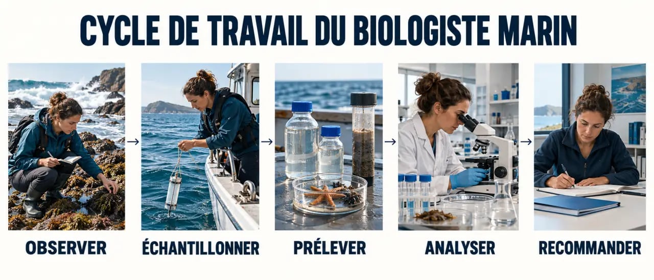 Cycle terrain-laboratoire du biologiste en biologie marine