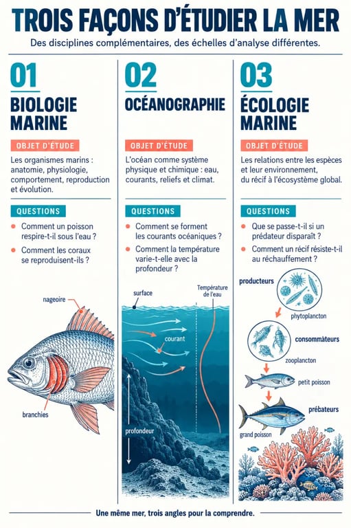 Infographie sur la biologie marine, l’océanographie et l’écologie marine