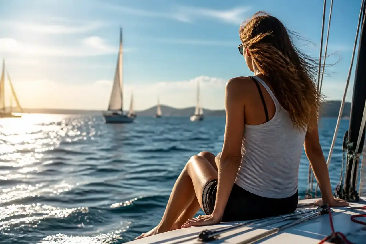 Une silhouette dynamique défiant les vagues au coucher du soleil, symbolisant la liberté des sports nautiques