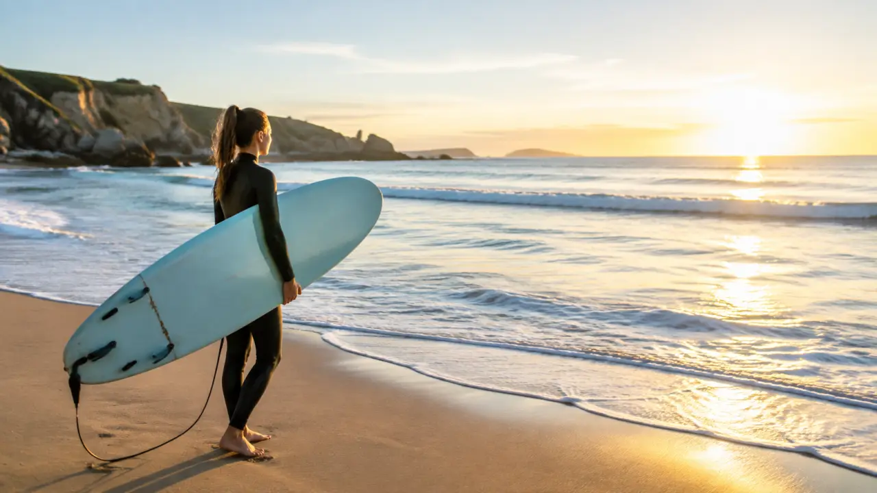 Surfeur débutant sur une vague turquoise