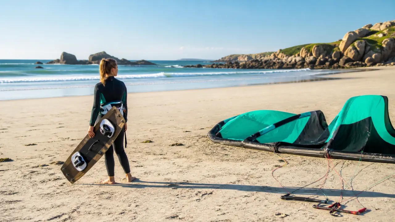 Surfeur en kitesurf sur une vague turquoise