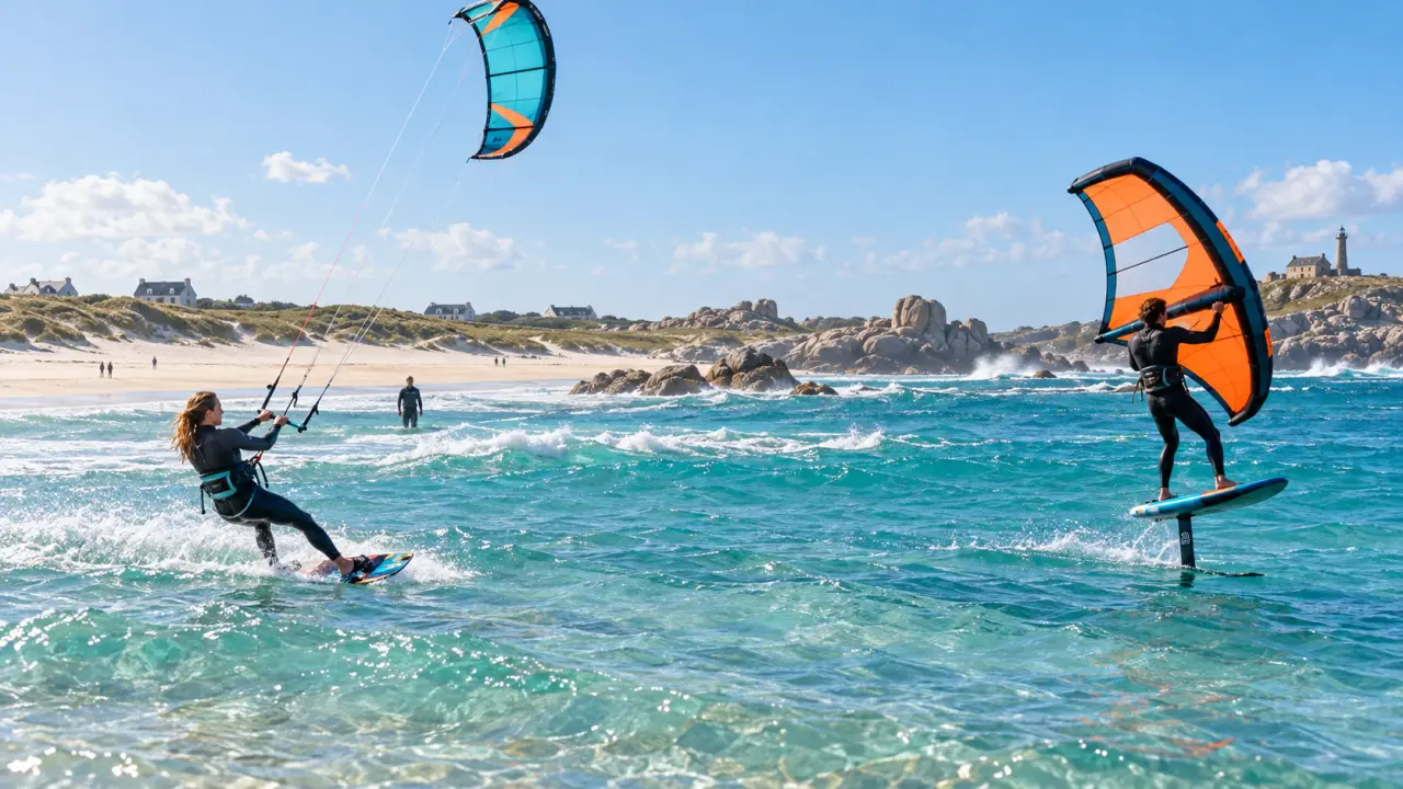 Pratiquant de kitesurf ou de wingfoil sur le littoral breton